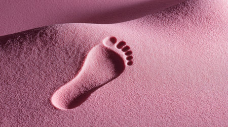 Footprint in pink sand highlighting natures beauty and textures in a serene environmentの素材