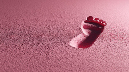 Footprint on soft pink surface during artistic sand creation at an outdoor beach event in the afternoon sunの素材