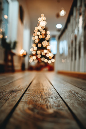 Festive holiday decor with a beautifully illuminated Christmas tree in a cozy indoor settingの素材