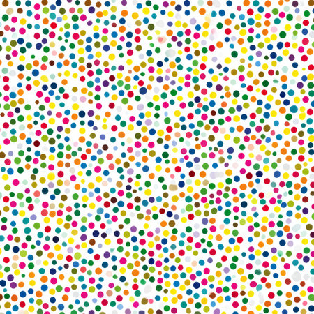 Colorful polka dot pattern with vibrant dots on a white background for creative projects and designsの素材