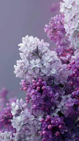 Vibrant lilacs bloom in springtime showcasing shades of purple and whiteの素材