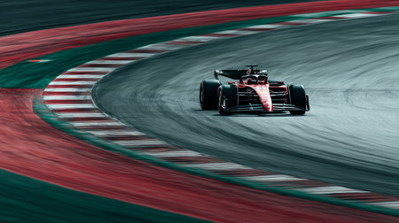Fast racing car navigates the bend during a high-speed event on a motorsport track in Austriaの素材