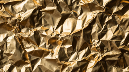 Crumpled gold foil background creating a textured and shiny surface perfect for crafts and design projectsの素材