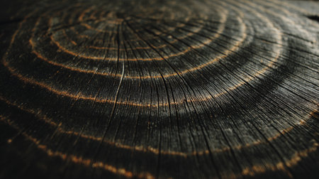 Close-up view of a tree stump showing growth rings and texture in natural lightの素材