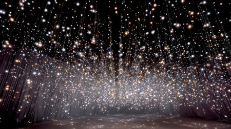 Stunning installation of twinkling lights mimics a starry night in a darkened gallery spaceの素材