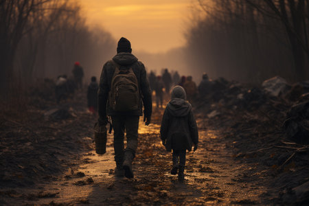 war victims suffered during and as a result of hostilities, Refugee migrate to Europe climate change and global political issues humanitarian demographic catastrophe hungry children Crisis due to warの素材