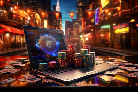 Online casino, online poker. Dice chips, tokens roulette, online gambling azart games. Facility for certain types of gambling. Betting money on games. Bets, winnings, entertainment, recreationの素材