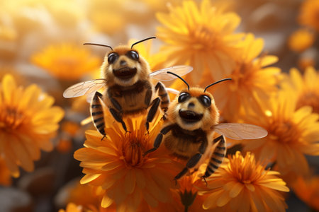 little darlings cuties a bees, honey, a laborer, a hard worker, yellow and black striped animals cheerful joyful happy nice eyes, insect bumble-bee wasp hornetの素材