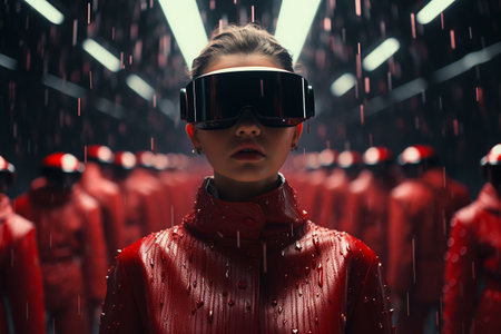 VR glasses helmet device that allows you to partially immerse yourself in the world of virtual reality, creating visual and acoustic effect of being present in a space defined by a control device.の素材