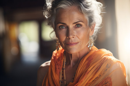 Beautiful old lady, incredible old age, seniorita grandmother granny elderly woman gray hair portret cute cheerful happy fun pretty smiling fashionableの素材