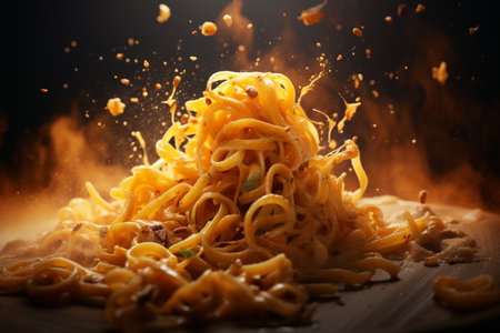 Pasta Italian dish prepared from flour and water that cooked in various shapes and served with sauces. popular, versatility and ability to be combined with variety of ingredientsの素材