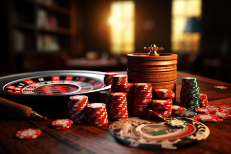 Online casino, online poker. Dice chips, tokens roulette, online gambling azart games. Facility for certain types of gambling. Betting money on games. Bets, winnings, entertainment, recreationの素材