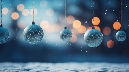 New Year Merry Christmas snow, garland, trees, balls, miracle. winter, cold, frost freezing gift present banner copy space background greeting card posterの素材