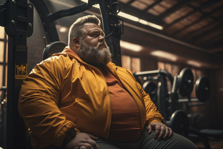 Fat, overweight people man woman boy girl do sport, training, care about yourself, body positive fitness gym progress plus size activity diet exercise wellnessの素材