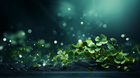St Patricks day, green four 4 clover shamrock, heavenly protector of Ireland, fun parades and people in leprechaun costumes and funny hats. banner copy space greeting card background posterの素材