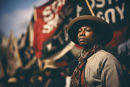 Black History Month, society struggle against slavery, racism, prejudice, poverty, contribution of African Americans cultural and political life, Black community, history. banner, copy space, cardの素材