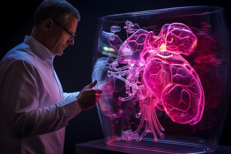 Medicine of the future. Healthcare technology and the networking concept. DNA. Digital health and networking on the hologram. Futuristic physician. Engineering and Medtechの素材