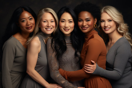 friendship of different nations, together diverse cultures, traditions, values, shared humanity, cooperation, respect, multiethnic friends young beautiful, team group smiling friendsの素材