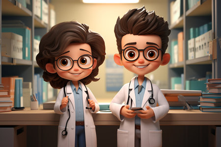 cute beautiful funny happy positive doctors nutce uniform medicine animated clinical work care stethoscope friendly smiling glasses treatment psychologist healthの素材