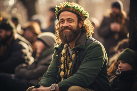 St Patricks day, green four 4 clover shamrock, heavenly protector of Ireland, fun parades and people in leprechaun costumes and funny hats. banner copy space greeting card background posterの素材