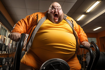 Fat, overweight people man woman boy girl do sport, training, care about yourself, body positive fitness gym progress plus size activity diet exercise wellnessの素材