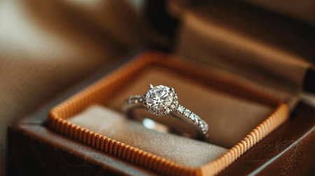 Engagement ring piece of jewelry, romantic relationship, decision to get married, precious gemstone, diamond, love, bride and groom couple ceremony box luxuryの素材