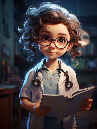 cute beautiful funny happy positive doctors nutce uniform medicine animated clinical work care stethoscope friendly smiling glasses treatment psychologist healthの素材