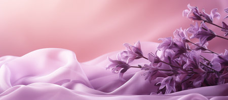 Flowers, lavander, rose beautiful Natural floral background feminine banner Sunny summer with sunlight and bokeh colorful purple, violet and pink colors copy space greeting card posterの素材