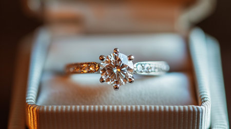 Engagement ring piece of jewelry, romantic relationship, decision to get married, precious gemstone, diamond, love, bride and groom couple ceremony box luxuryの素材