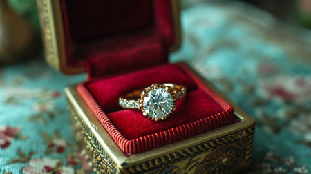 Engagement ring piece of jewelry, romantic relationship, decision to get married, precious gemstone, diamond, love, bride and groom couple ceremony box luxuryの素材