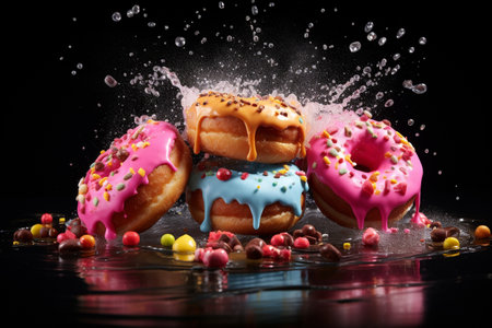 donuts, donuts, fried dough, pastries, sweet rings, treats, icing baking pastries chocolate marshmallow tasty yummy delicious, sugar round unhealthy fat food glazed candyの素材