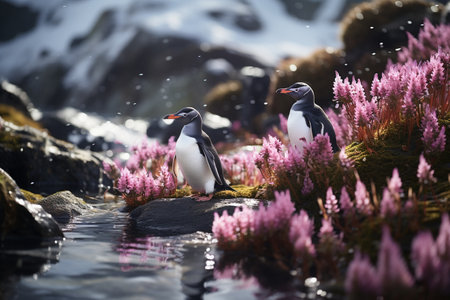 Antarctica harsh and extreme environment, cold temperatures, strong winds, flora and fauna, penguin, nature and animals snow walrus ice birds fishesの素材