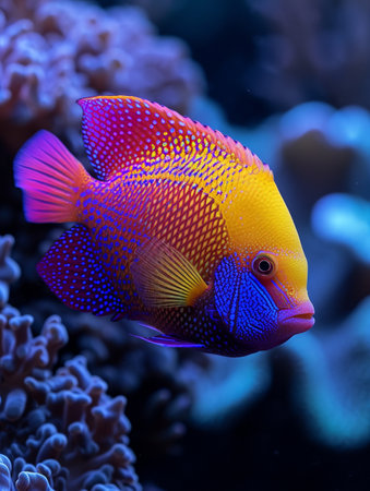 beautiful pretty nice cute funny fish in ocean. sea, aquarium, swimming exotic under depth, colorful biology reef, water salt ecosystem nature flora and faunaの素材