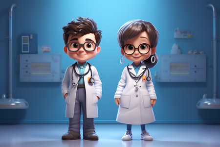 cute beautiful funny happy positive doctors nutce uniform medicine animated clinical work care stethoscope friendly smiling glasses treatment psychologist healthの素材
