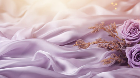 Flowers, lavander, rose beautiful Natural floral background feminine banner Sunny summer with sunlight and bokeh colorful purple, violet and pink colors copy space greeting card posterの素材