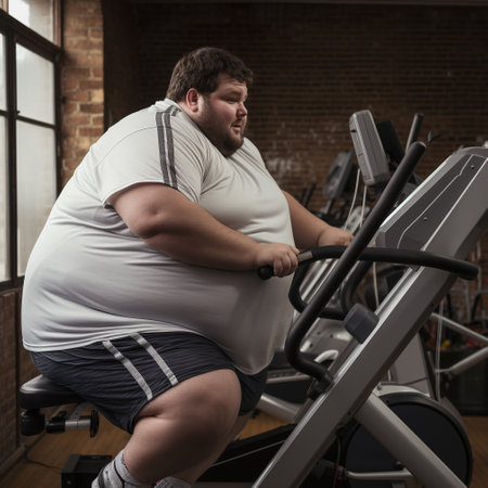 Fat, overweight people man woman boy girl do sport, training, care about yourself, body positive fitness gym progress plus size activity diet exercise wellnessの素材