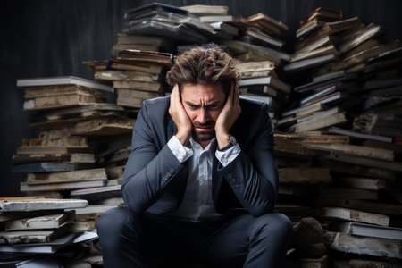 Stress at work. heavy workloads, tight deadlines, and demanding expectations, headache, sad and angry woman and man, emotion negative mental issue business office depressionの素材