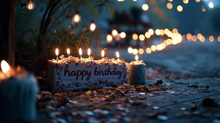 happy birthday text banner poster greeting card copy space background cake balloons party celebration, congratulating, present colors funny enjoy blessings holiday giftの素材