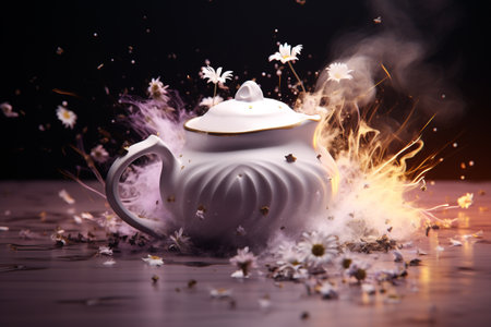 Herbata a drink obtained by brewing, boiling or infusing prepared tea leaves beloved beverage black green warm hot beautiful cozy aromatic autumn relax ceremony calm ritual copy space poster bannerの素材