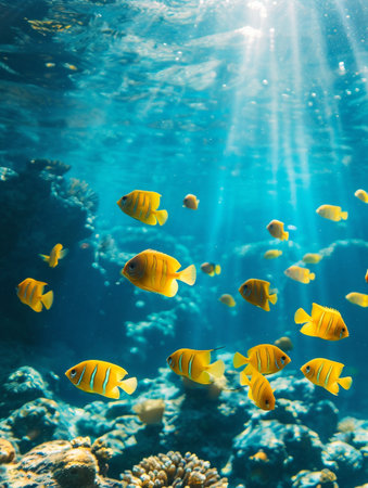 beautiful pretty nice cute funny fish in ocean. sea, aquarium, swimming exotic under depth, colorful biology reef, water salt ecosystem nature flora and faunaの素材