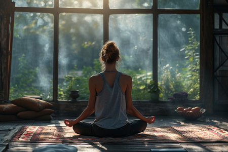 International yoga day. system of psychopractice, a spiritual, mental and physical practice of changing the mind, body and psyche. A set of various Indian spiritual and physical methods.の素材