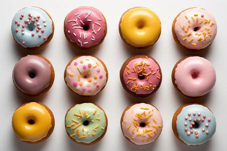 donuts, donuts, fried dough, pastries, sweet rings, treats, icing baking pastries chocolate marshmallow tasty yummy delicious, sugar round unhealthy fat food glazed candyの素材
