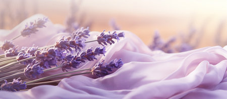 Flowers, lavander, rose beautiful Natural floral background feminine banner Sunny summer with sunlight and bokeh colorful purple, violet and pink colors copy space greeting card posterの素材