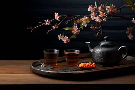 Herbata a drink obtained by brewing, boiling or infusing prepared tea leaves beloved beverage black green warm hot beautiful cozy aromatic autumn relax ceremony calm ritual copy space poster bannerの素材