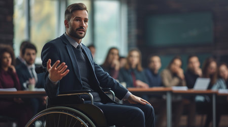 Inclusion, disability, woman man girl boy people working, wheelchair, inclusive employment, business happy cheerful cute smiling job, diversity, profession, support help cooperationの素材