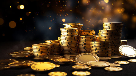 Online casino, online poker. Dice, chips, tokens, roulette online gambling, azart games. Facility for certain types of gambling. Betting money on games. Bets, winnings entertainment, recreationの素材