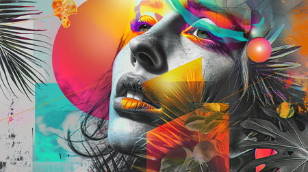 Internet collage, design sticker paper face financal modern, visual digital social media, websites, handmade organization, online trendsの素材