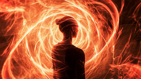 Electromagnetic field around man woman person, combination of invisible electric and magnetic fields of force, colorful Earth, wave, science future physics, sphere circularの素材