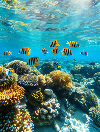 beautiful pretty nice cute funny fish in ocean. sea, aquarium, swimming exotic under depth, colorful biology reef, water salt ecosystem nature flora and faunaの素材