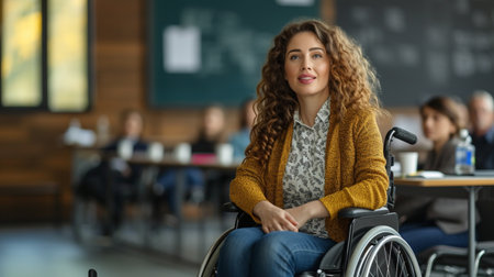 Inclusion, disability, woman man girl boy people working, wheelchair, inclusive employment, business happy cheerful cute smiling job, diversity, profession, support help cooperationの素材
